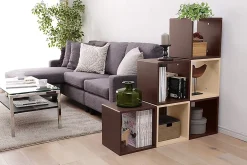 Iris Ohyama, Etagère, Cube, Petit Meuble de rangement, Empilable, QR-34- QR-34, Marron, L29 x P34.4 x H34.4 cm