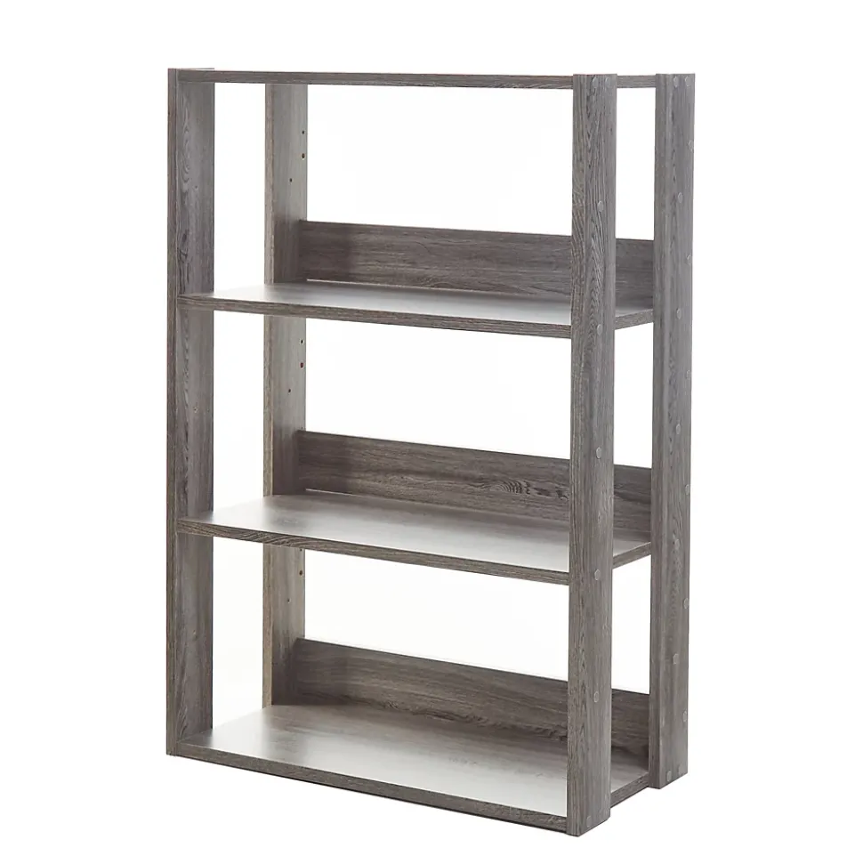Iris Ohyama, Etagère de rangement 4 niveaux, ajustables, OWR-600, L29.3 x P60 x H87.9cm, Chêne gris