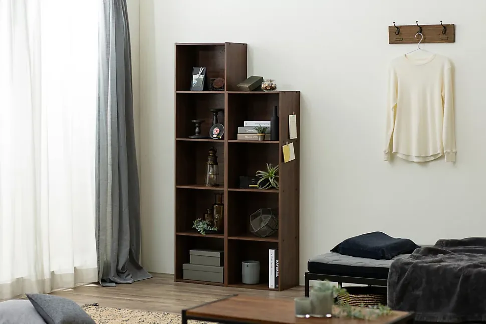 Iris Ohyama, Etagère de rangement en bois, 4 étages, CX-4FN, Marron, L42 x P29,7 x H136,6 cm