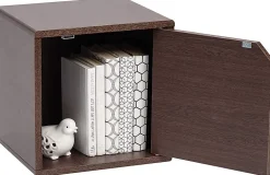 Iris Ohyama, Etagère de rangement, Meuble d'appoint, avec clips, Empilable, QR-34D- Marron, L29 x P34.4 x H34.4 cm