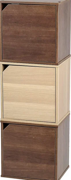 Iris Ohyama, Etagère de rangement, Meuble d'appoint, avec clips, Empilable, QR-34D- Marron, L29 x P34.4 x H34.4 cm
