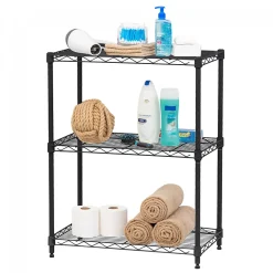 Iris Ohyama, Etagère métallique rangement, 3 étages, charge 270kg, NS3, Noir, L60.9 x P35.6 x H76.2