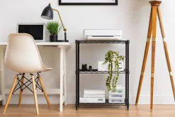 Iris Ohyama, Etagère métallique rangement, 3 étages, charge 270kg, NS3, Noir, L60.9 x P35.6 x H76.2