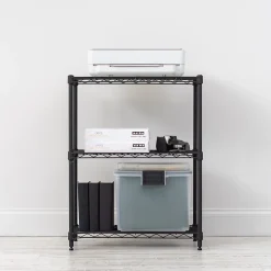 Iris Ohyama, Etagère métallique rangement, 3 étages, charge 270kg, NS3, Noir, L60.9 x P35.6 x H76.2