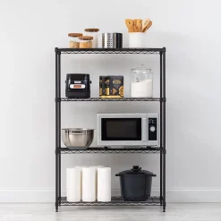 Iris Ohyama, Etagère métallique rangement, 4 étages, charge 452kg, MM4, Noir, L91.4 x P35.6 x H134.6