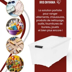 Iris Ohyama, Grande Boite de Rangement Plastique avec Couvercle, 80L, Lot de 4, Transparent, TB-84D