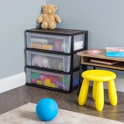 Iris Ohyama, Large Tour de Rangement en Plastique, 2 Tours, 34L par Tiroir, Noir, pour Bureau, Garage, Chambre à coucher