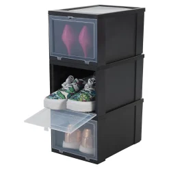 Iris Ohyama, Lot de 3 boîtes à chaussures, 9 L, Jusqu'à taille 41-42, L32 x l22 x H18 cm, Noir
