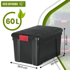 Iris Ohyama, Malles de Rangement plastiques résistante, 60L, Lot de 3, Noir, SIA-60