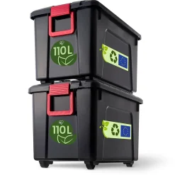 Iris Ohyama, Malles de Rangement plastiques résistante, 110L, Lot de 2, Noir, SIA-110