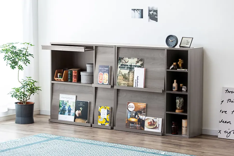 Iris Ohyama, Meuble, étagère, Bibliothèque de rangement, Avec 2 portes, FR-F2- Chêne Gris, L33.8 x P89 x H90 cm