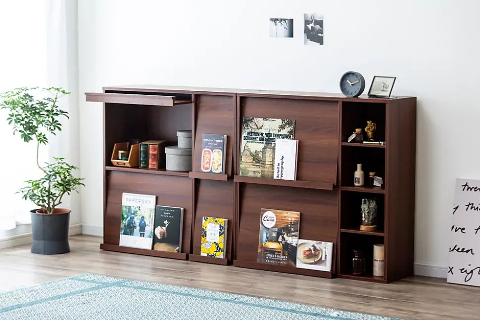 Iris Ohyama, Meuble, étagère, Bibliothèque de rangement, Avec 4 portes, FR-F4 Marron, L33.8 x P89 x H90 cm