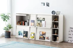 Iris Ohyama, Meuble, étagère, Bibliothèque de rangement, Avec 2 portes, FR-F2- Chêne Blanc, L33.8 x P89 x H90 cm