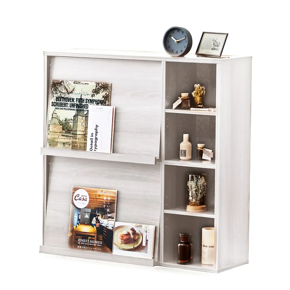 Iris Ohyama, Meuble, étagère, Bibliothèque de rangement, Avec 2 portes, FR-F2- Chêne Blanc, L33.8 x P89 x H90 cm