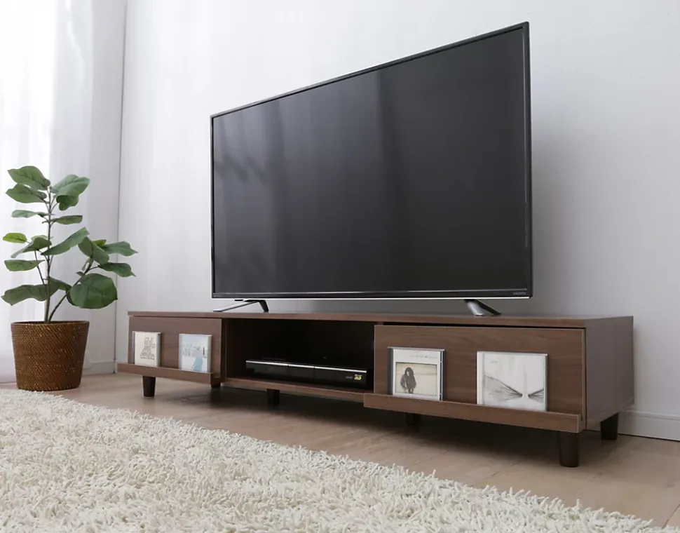 Iris Ohyama, Meuble TV, Meuble tele, Banc TV pour ecran jusqu'à 65 pouces, BAB-150A, Marron, L42.2 x P150 x H30 cm