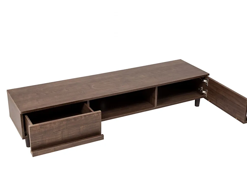 Iris Ohyama, Meuble TV, Meuble tele, Banc TV pour ecran jusqu'à 65 pouces, BAB-150A, Marron, L42.2 x P150 x H30 cm