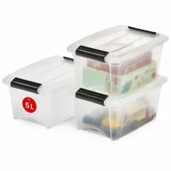 Iris Ohyama, Petite Boites de Rangement Plastique avec Couvercle, 5L, Lot de 3, Transparent, NTB-5