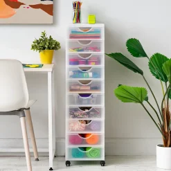 Iris Ohyama, Tour de rangement, Organisateur plastique, 10 Petits Tiroirs, Blanc, DDDC-010
