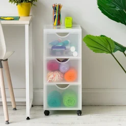Iris Ohyama, Tour de rangement à Roulettes en Plastique, 3 Grands Tiroirs, Blanc, DDDC-303