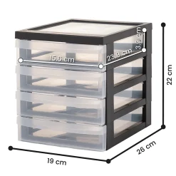 Iris Ohyama, Tour de rangement Plastique Bureau A5, 4 Petits Tiroirs, Lot de 2, Noir, DC-A5