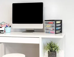 Iris Ohyama, Tour de rangement Plastique Bureau A5, 4 Petits Tiroirs, Lot de 2, Noir, DC-A5