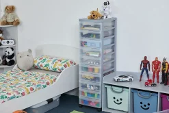 Iris Ohyama, Tour de rangement plastique sur roulettes A4, 10 Petits Tiroirs, Gris, DC-010