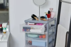 Iris Ohyama, Tour de rangement plastique sur roulettes A4, 10 Petits Tiroirs, Gris, DC-010