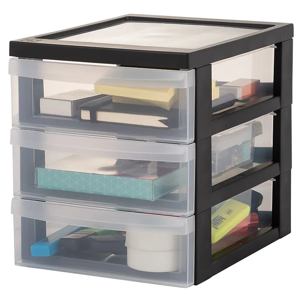 Iris Ohyama, Tour de rangement Plastique Bureau A5, 3 Petits Tiroirs,Noir, DC-A5