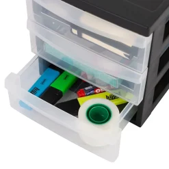 Iris Ohyama, Tour de rangement Plastique Bureau A5, 3 Petits Tiroirs,Noir, DC-A5