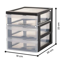 Iris Ohyama, Tour de rangement Plastique Bureau A5, 3 Petits Tiroirs,Noir, DC-A5