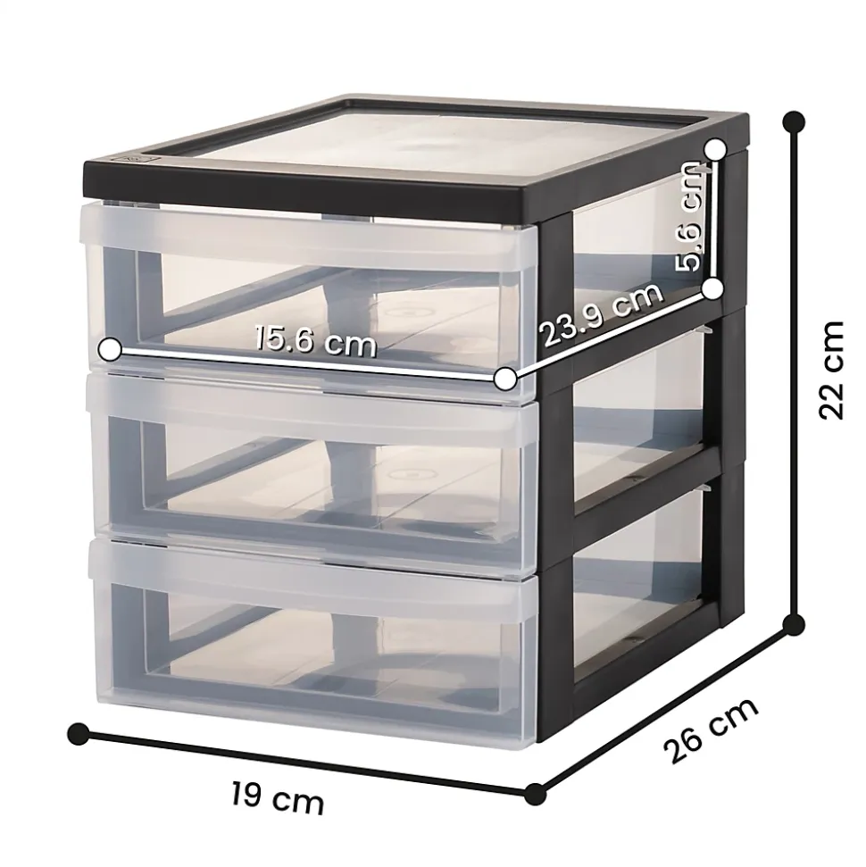 Iris Ohyama, Tour de rangement Plastique Bureau A5, 3 Petits Tiroirs,Noir, DC-A5