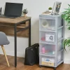 Iris Ohyama, Tour de rangement plastique sur roulettes A4, 4 Grands Tiroirs, Gris, DC-304