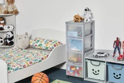 Iris Ohyama, Tour de rangement plastique sur roulettes A4, 4 Grands Tiroirs, Gris, DC-304
