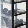 Iris Ohyama, Tour de rangement plastique sur roulettes A4, 4 Grands Tiroirs, Noir, DC-304