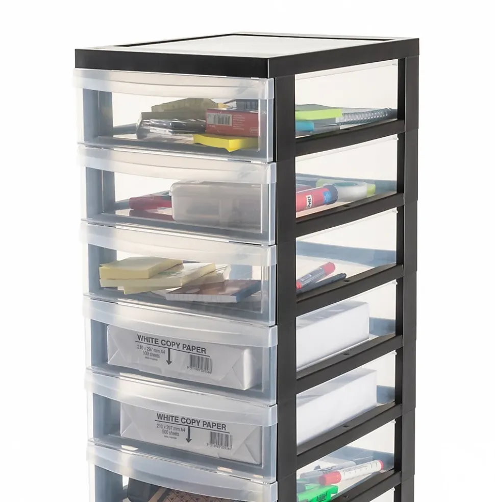 Iris Ohyama, Tour de rangement plastique sur roulettes A4, 12 Petits Tiroirs, Noir, DC-012