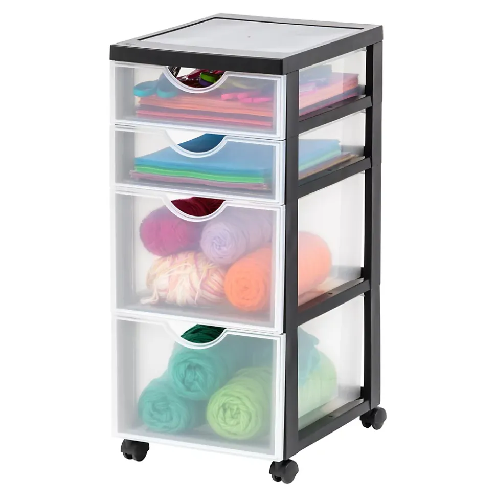 Iris Ohyama, Tour de rangement, Organisateur plastique, 4 tiroirs mix, Noir, DDDC-322