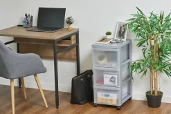 Iris Ohyama, Tour de rangement plastique sur roulettes A4, 3 Grands Tiroirs, Gris, DC-303