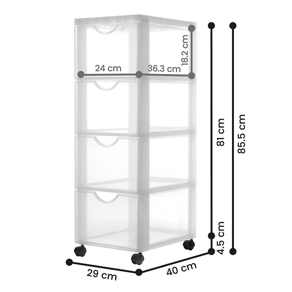 Iris Ohyama, Tour de rangement, Organisateur plastique, 4 Grands Tiroirs, Blanc, DDDC-304