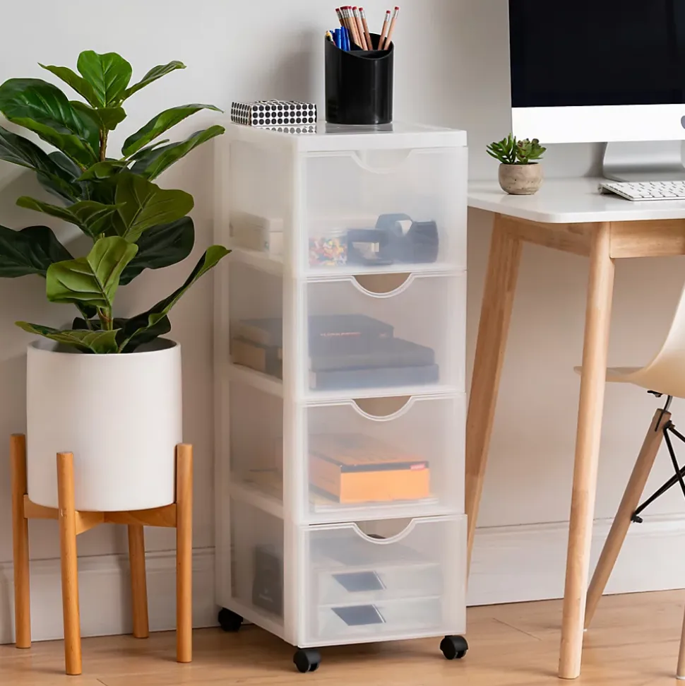 Iris Ohyama, Tour de rangement, Organisateur plastique, 4 Grands Tiroirs, Blanc, DDDC-304