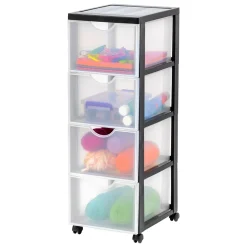 Iris Ohyama, Tour de rangement, Organisateur plastique, 4 Grands Tiroirs, Noir, DDDC-304