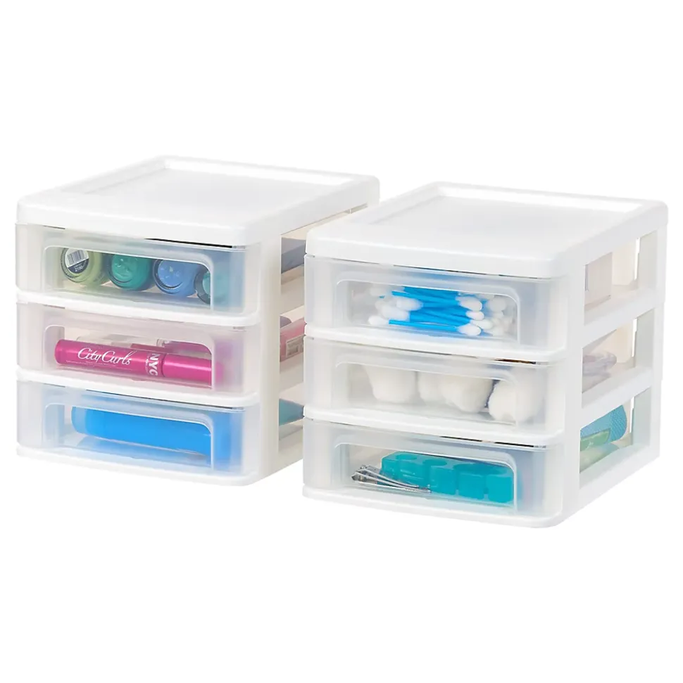 Iris Ohyama, Tour de Rangement Plastique B6, 3 Tiroirs, Lot de 2, Blanc, CDD-XS3