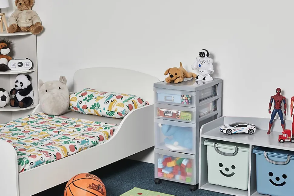 Iris Ohyama, Tour de rangement plastique sur roulettes A4, 4 Tiroirs mix, Gris, DC-322