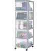 Iris Ohyama, Tour de rangement plastique sur roulettes A4, 5 Grands Tiroirs, Gris, DC-305