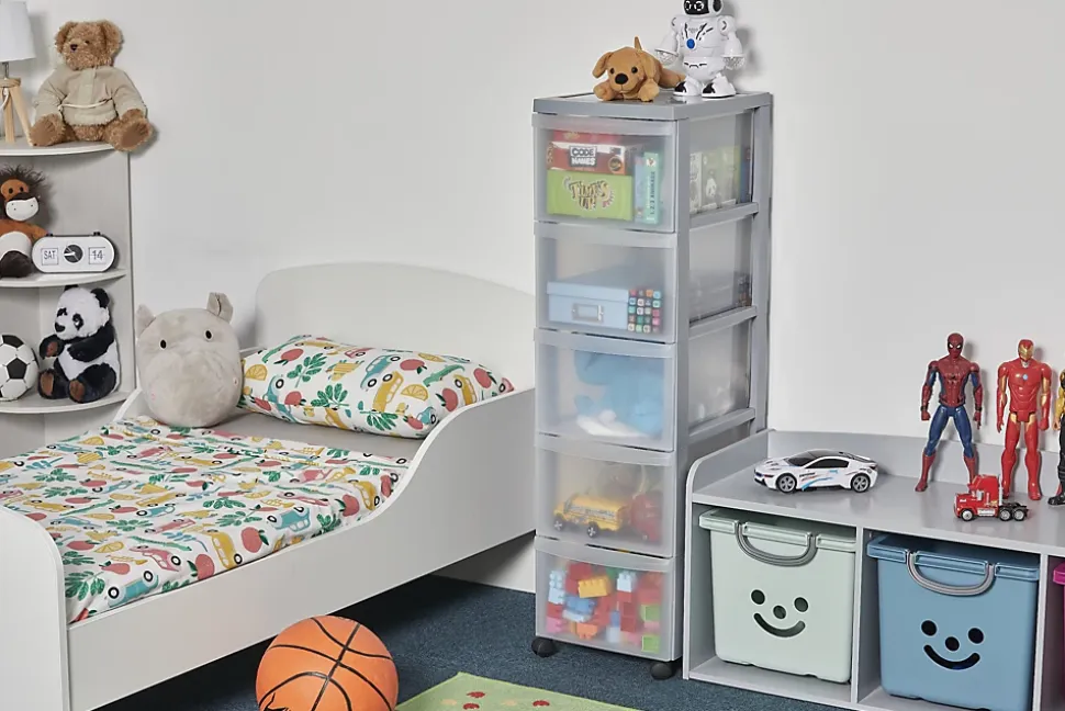 Iris Ohyama, Tour de rangement plastique sur roulettes A4, 5 Grands Tiroirs, Gris, DC-305