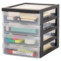 Iris Ohyama, Tour de rangement Plastique Bureau A5, 4 Petits Tiroirs,Noir, DC-A5