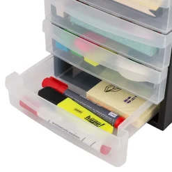 Iris Ohyama, Tour de rangement Plastique Bureau A5, 4 Petits Tiroirs,Noir, DC-A5