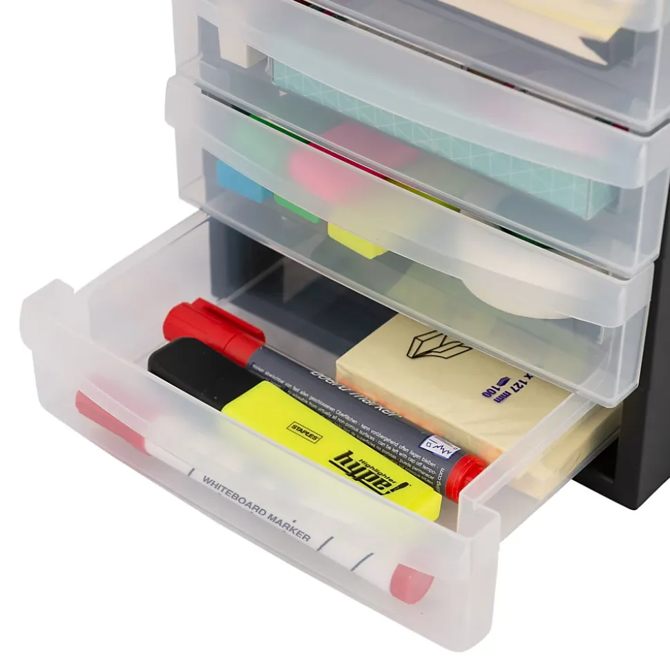 Iris Ohyama, Tour de rangement Plastique Bureau A5, 4 Petits Tiroirs,Noir, DC-A5