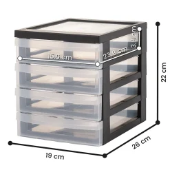 Iris Ohyama, Tour de rangement Plastique Bureau A5, 4 Petits Tiroirs,Noir, DC-A5