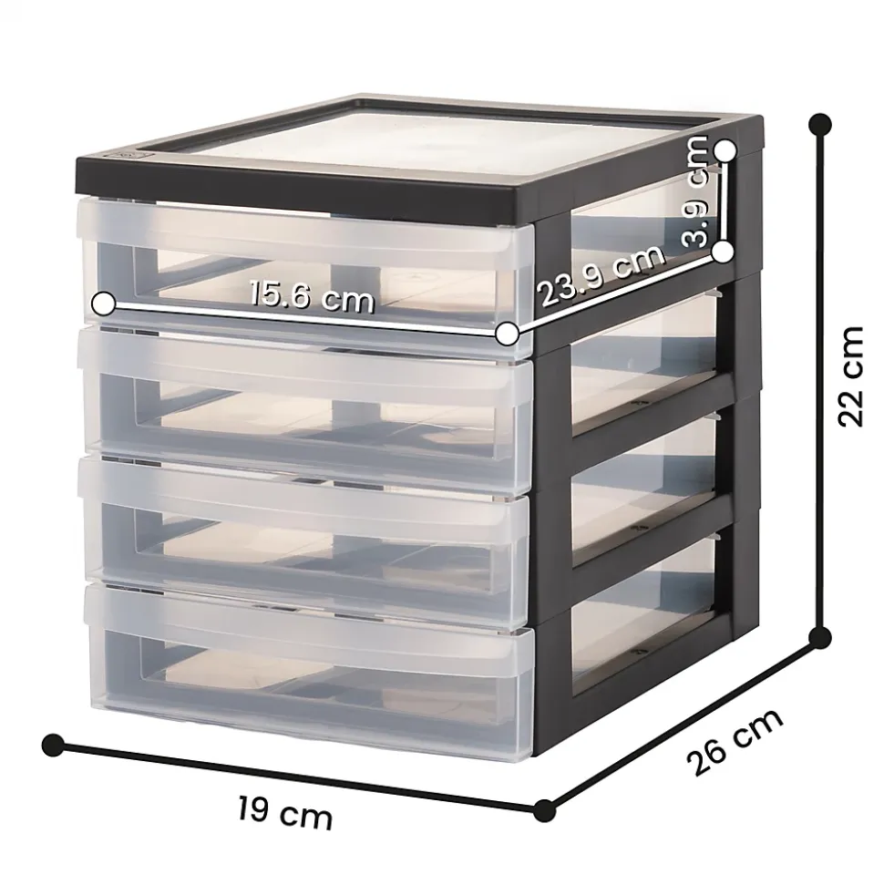 Iris Ohyama, Tour de rangement Plastique Bureau A5, 4 Petits Tiroirs,Noir, DC-A5