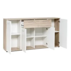 JACKY Buffet bas classique blanc et décor chene mat - L 160 cm